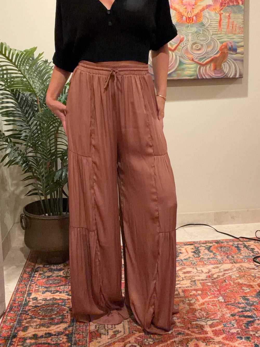 Mustard Seed Wide-Leg Drawstring Pants in Dusty Rose